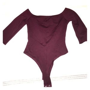 Lulus Off the Shoulder Bodysuit Eggplant